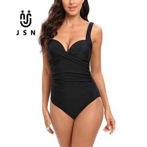 JSN Female Swimming Suit Tummy Control Push up Classical Black One Piece Swimwear