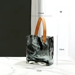 Low Price Simple Design Decor Crystal Glass Purse Vase Hydroponic Handbag Flower Vase for Women