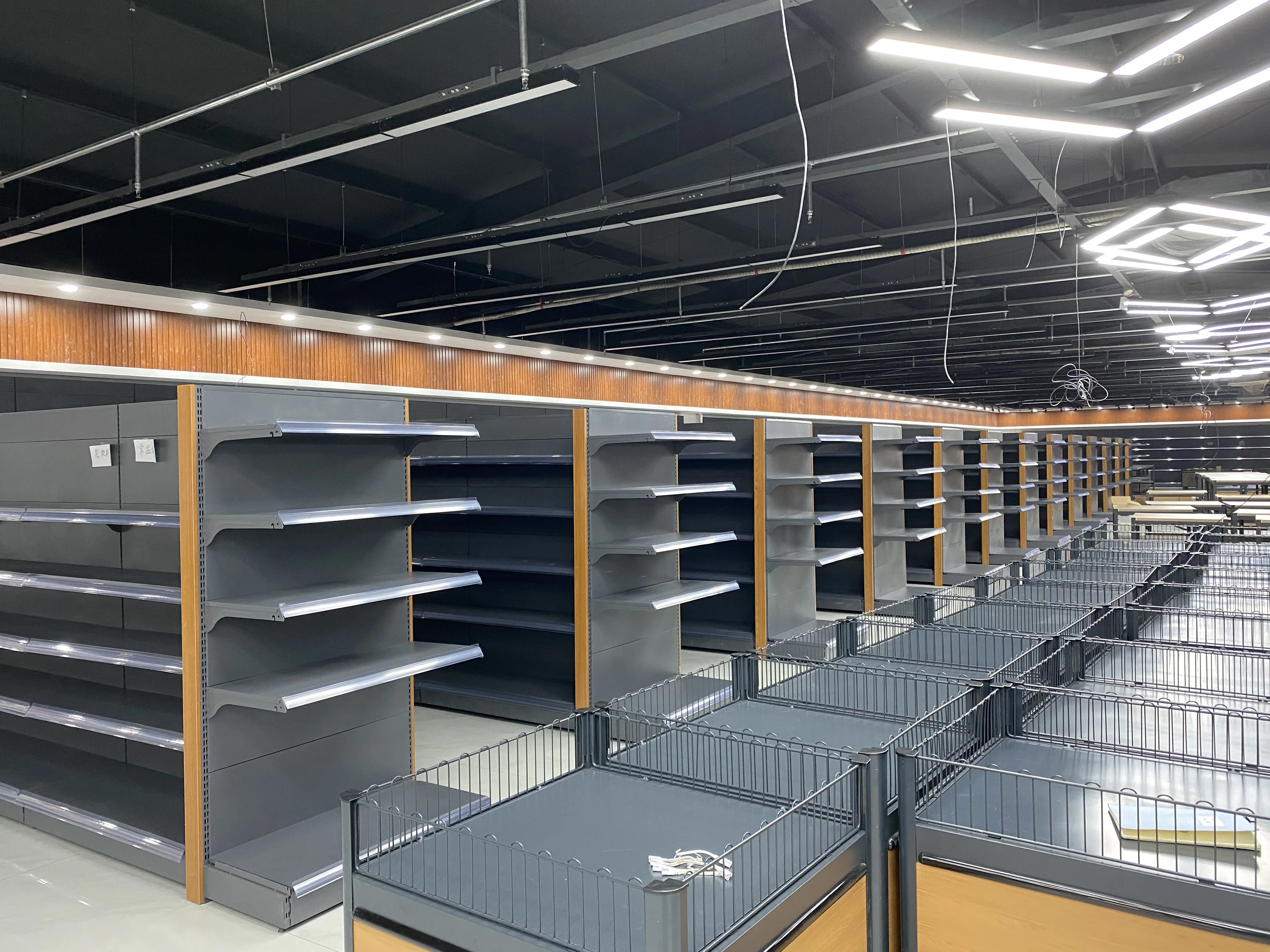 Manufacturers Shop Display Gondola Shelving Doublesided Supermarket Wall Wooden Shelves For