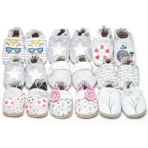 Babyhappy Customized Genuine Leather Soft Sole Slip-on Embroidery Pattern Loafer Shoes for Boys Girls Baby Toddler