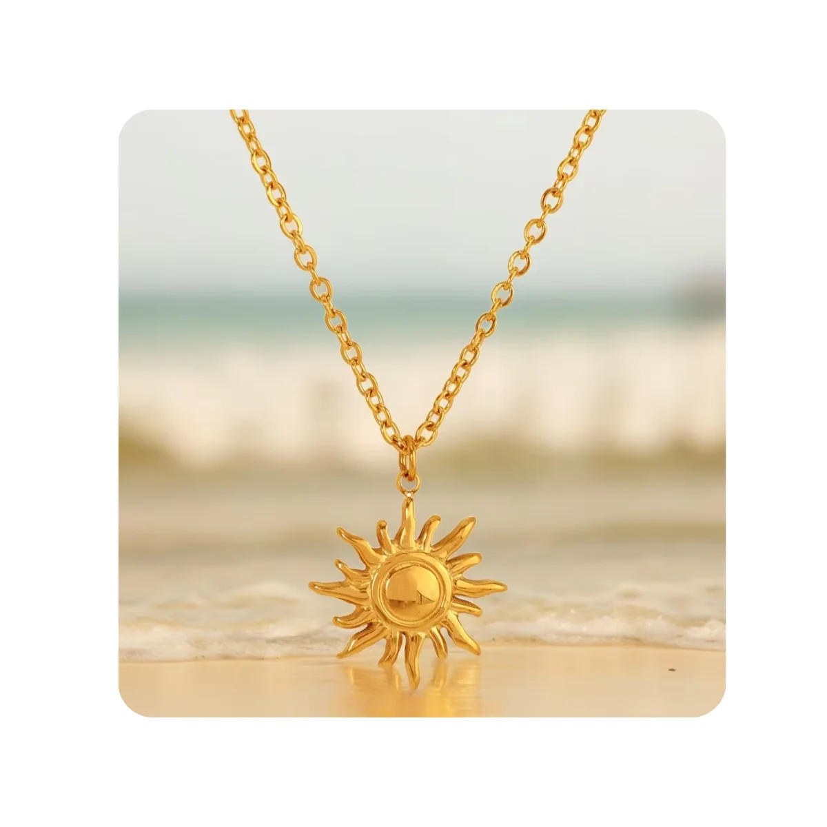 Stainless Steel 18K Gold Waterproof Tarnish Free Jewelry Sun Collar Chain  Coin Necklace Sun Pendant Necklace for Women Girls