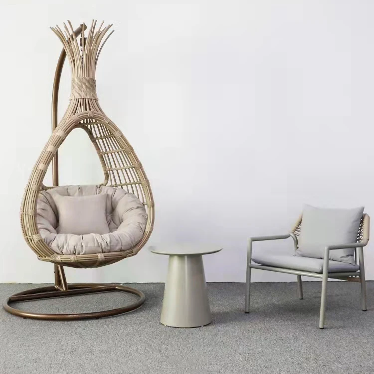 Modern Outdoor Swing Garden Egg Chair Wicker Metal Patio Egg Chair Rattan Swing Chair