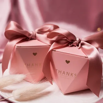 Upscale Pink French Thank you Candy Box Wedding Favors Gift Box Birthday Party Kraft Paper Packaging Box