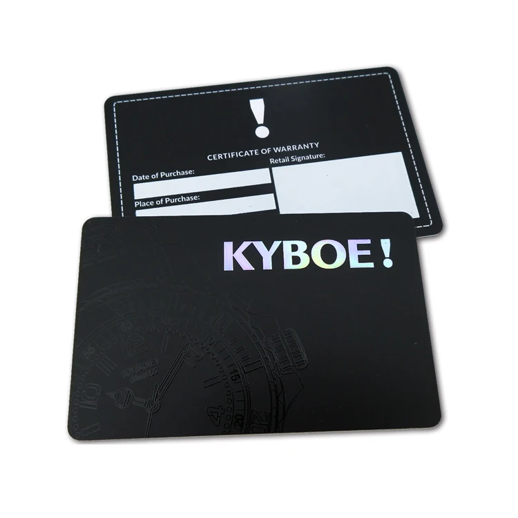 Customize Matte Black International Warranty Card With Gold/Silver Stamping