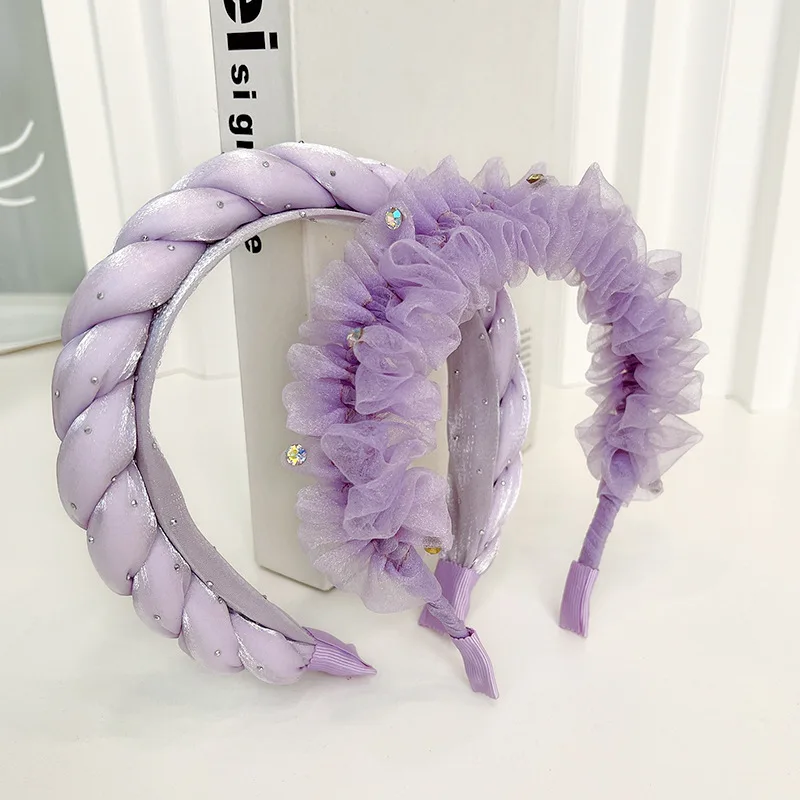 Purple Satin Scrunchie Headband wedding Luxury Duchess Silk Satin Purple Scrunchie Crown Headband  main image 3