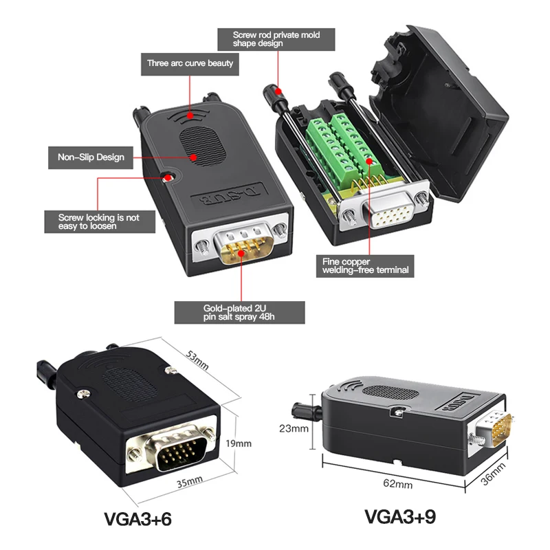 D-SUB VGA Male Female 2Row 15Pin DB15 Plug To