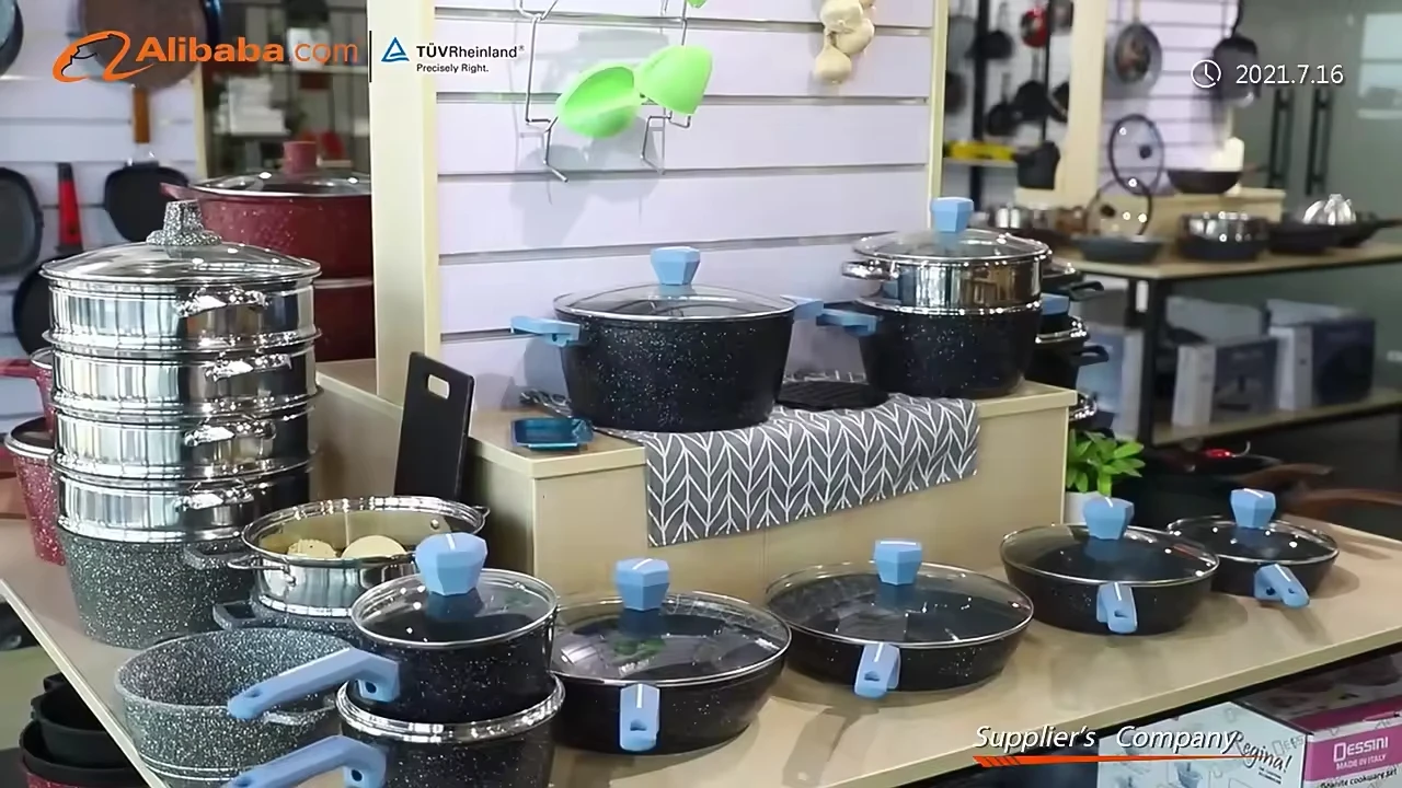 Country Kitchen Cookware Forged Aluminum Dutch Oven, Quart, Speckled Pot  With Handles and Glass Lid