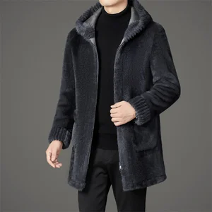 Good Quality Fake Mink Fur Coat Popular Long Style Luxury Windproof Faux Fur Gray Coat for Men Winter