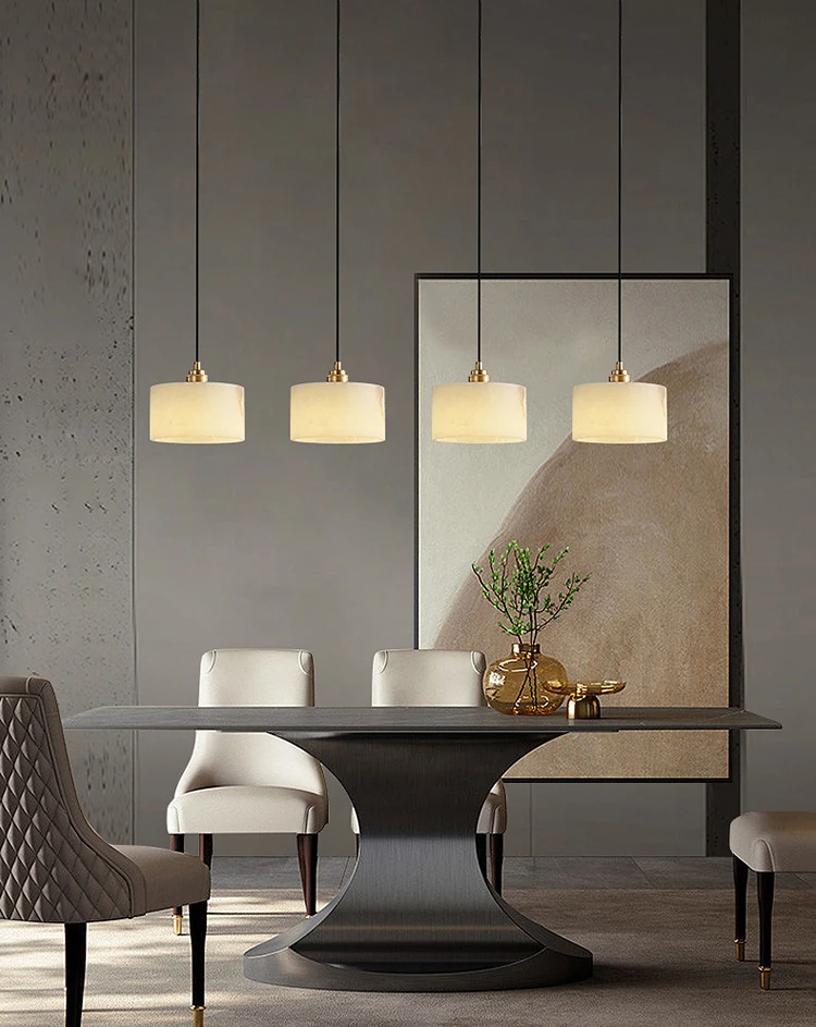 Dining Room Kitchen Lighting Modern Staircase Hanging Led White Alabaster Pendant Light Chandelier Marble Finish