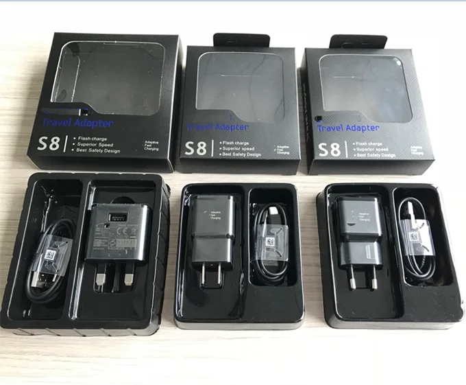 Оригинальный 5 В/2 а штепсельная Вилка для зарядки стандарта Великобритании США ЕС + 1 2 м кабель типа C Адаптивное быстрое зарядное устройство Galaxy S8 S9 Note7