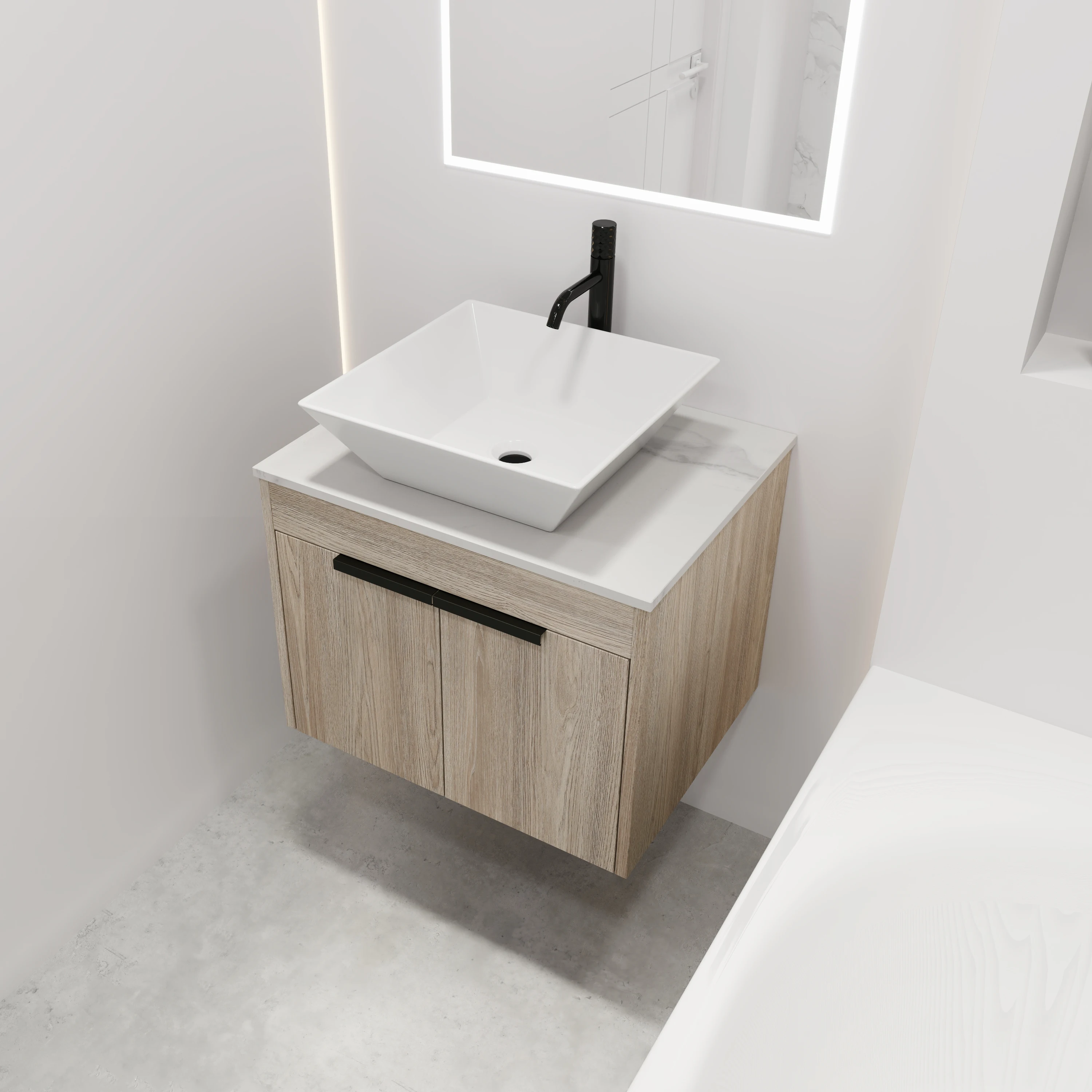 24 inch Floating Vanity Bathroom 60cm Wood Single Sink Floating Bath ...