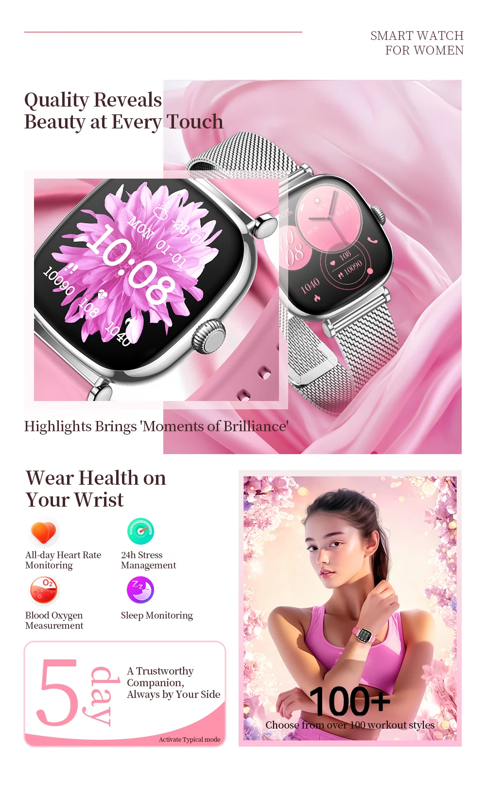 Chinese factory supplier supply  Sanvnet Women Health Smartwatch Kw269b 1.7inch Amoled Screen Bt Call Heart Rate Lady Fashion Smart Watch - Buy Women Health Smartwatch fashion Smart Watch amoled Smart Watch