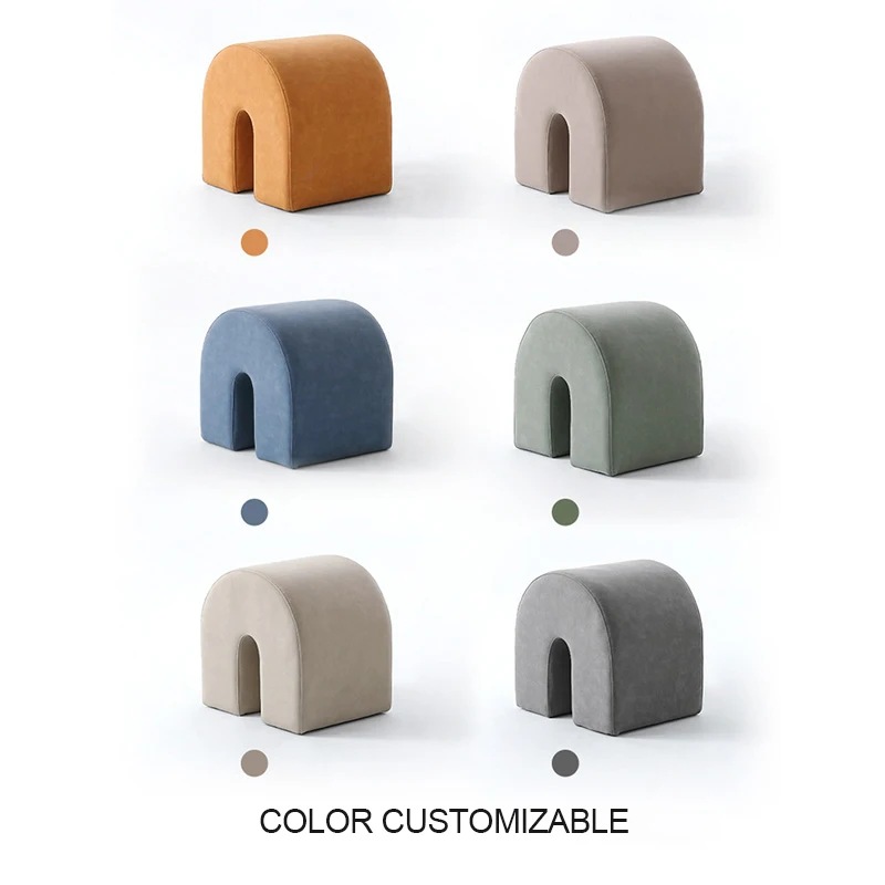 Modern Stools Design Accent Round U Seated Cloth Footstool Velvet  Base Lovely Blue Ottoman Stools