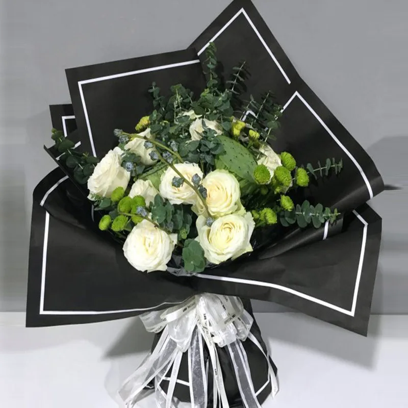 Eco Friendly Wholesale Flower Wrapping Paper Black White Border