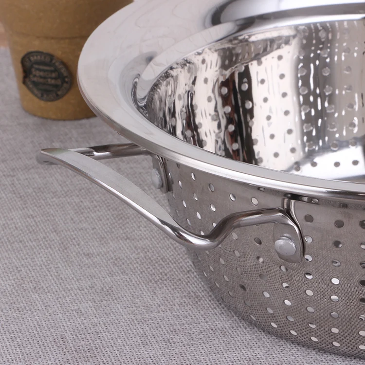 Stainless Steel Colander Kitchen Rice Strainer Pasta Basket Cooking Fruit Colander_3
