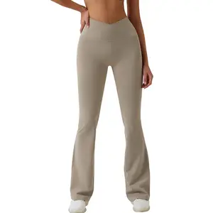 Activewear Private Label Women High Waist Compression Stretchy Lightweight v Cut Yoga Pants Leg Gym Flare Leggings