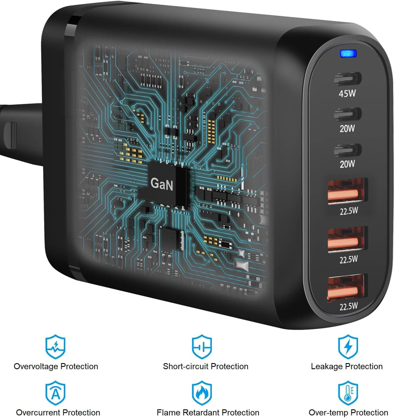 150W GaN 3 C型和3USB-A PD快速充电器适配器,适用于iPhone 15/16/17台式机
