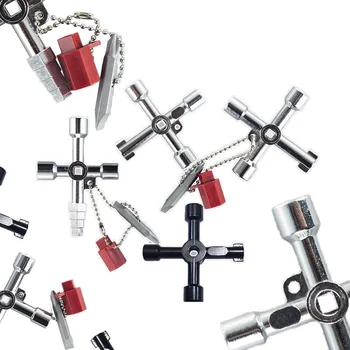 5-in-1 Cross Switch Key Wrench with Attachment Universal Square Triangle Train Electrical Cabinet Box Elevator Cabinet Alloy