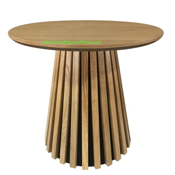 Bamboo Solid Oak MDF Top Slatted Wood Antique Round Wooden Coffee Dining Table