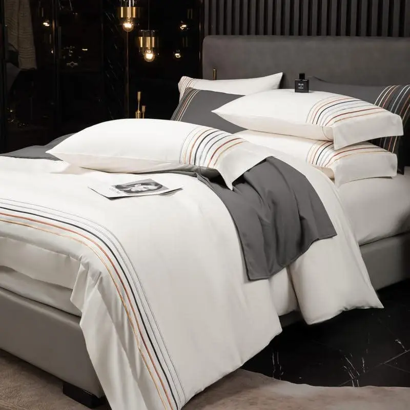 Wholesale Bulk High Quality White Embroidery Egyptian Cotton Bed Sheets