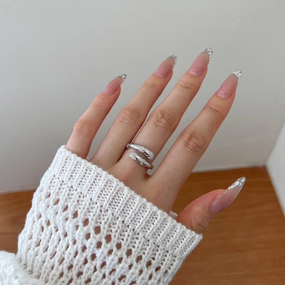 KAKODIY Statement Stylish Design Fashion Jewelry 925 Sterling Silver Eternity Band 5A Zirconia Snake Open Adjustable Ring detail 4