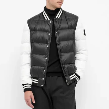 OEM custom two tone different color baseball down bubble bomber puffer jacket for men
