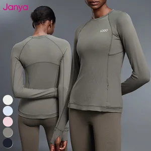 Janya Breathable Elastic Tight Gym Sports Shirt Custom Logo Activewear Comfort Women's Crew Neck Long Sleeve Fitness Yoga Top