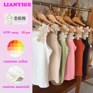 2026 New Arrival Promotion Knitted Lace Strap Sweet Casual Crew Neck Short Women's Vest