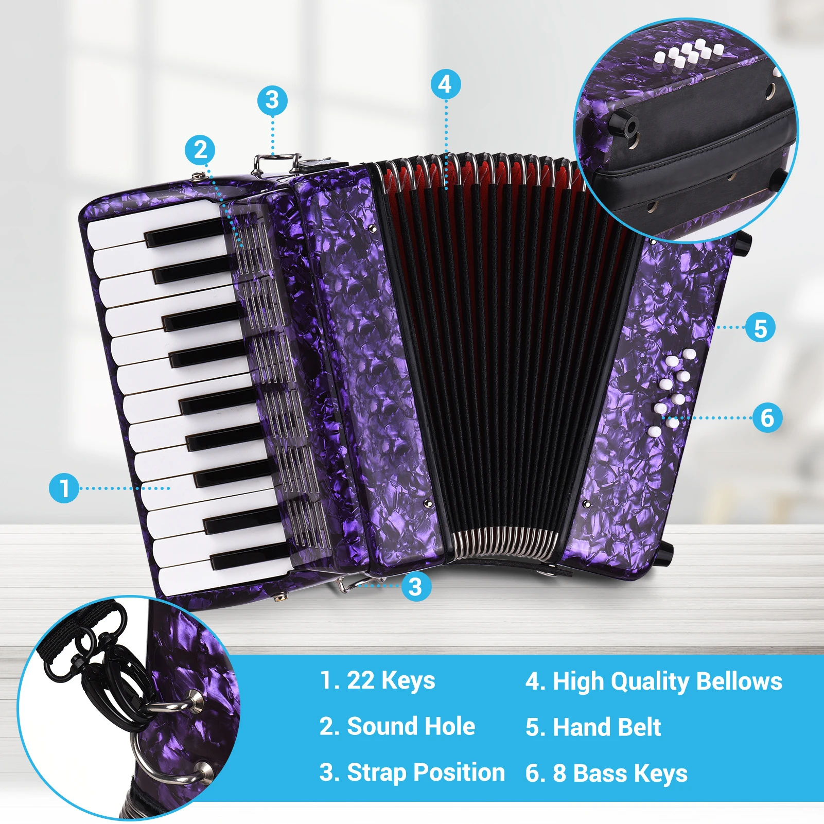 Fisarmonica Giocattolo Per Bambini 10 Tasti - Strumento Musicale Educativo Dai 3 Anni In Su | Blu - Foto 9