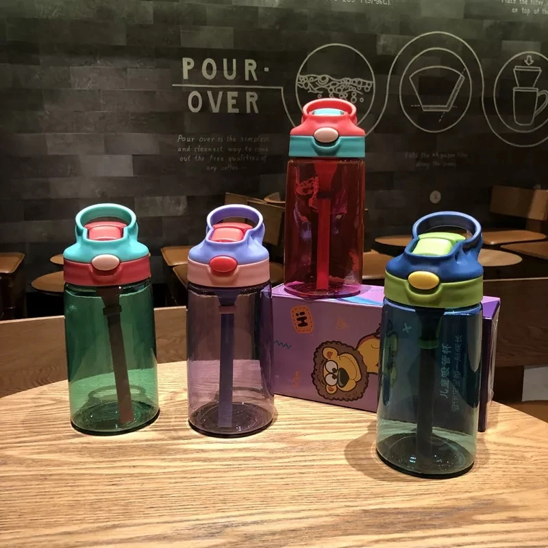 New 500ml Bpa Free Kids Clear Plastic Water Bottle With Straw Drinking