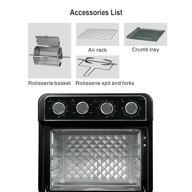 Turbo Air Flow System Air Fryer Oven Electric With 6 Functions Air Fry