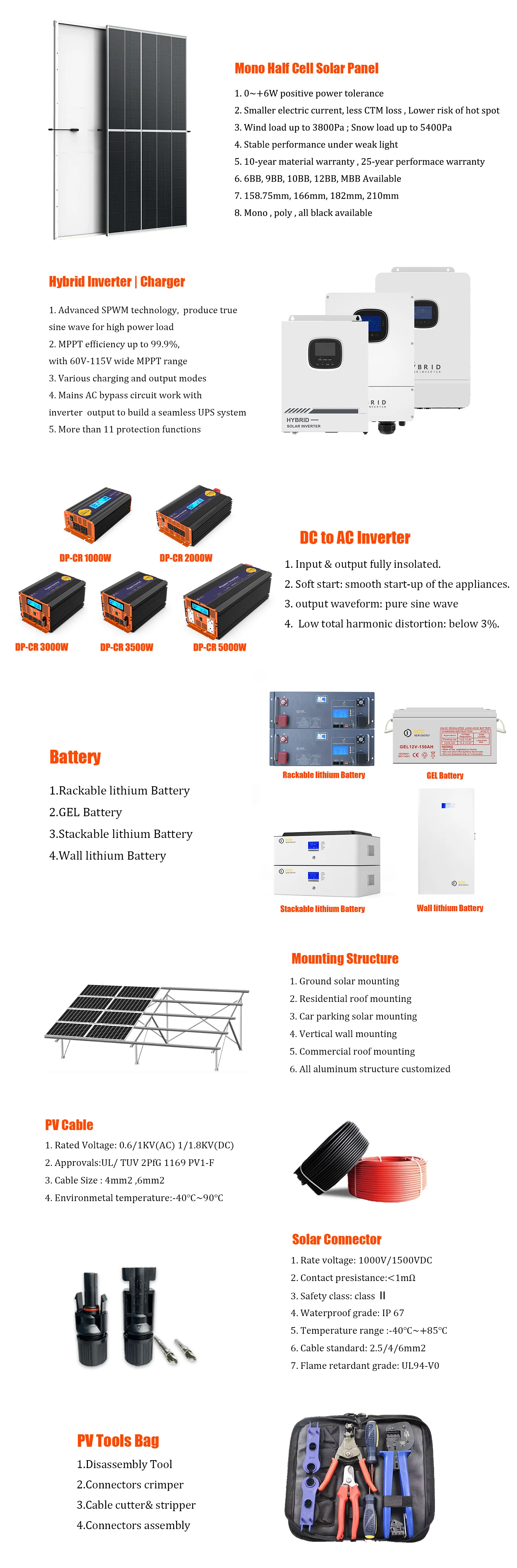 Complete Solar Panel System 3kw 4kw 5kw Household Off Grid Solar Energ