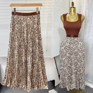 8965 African Ladies Skirt Print Versatile Midi Skirt for Women High Waist A-line Pleated Skirt With Wide Hem and Draped Effect