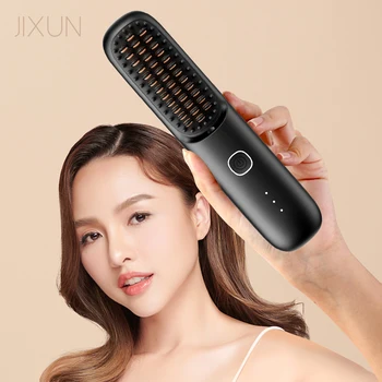 Custom Logo Hair Straightener Brush Hot Comb LED Display Battery for Household Hotel Outdoor Styling Ceramic Coating 1-Year