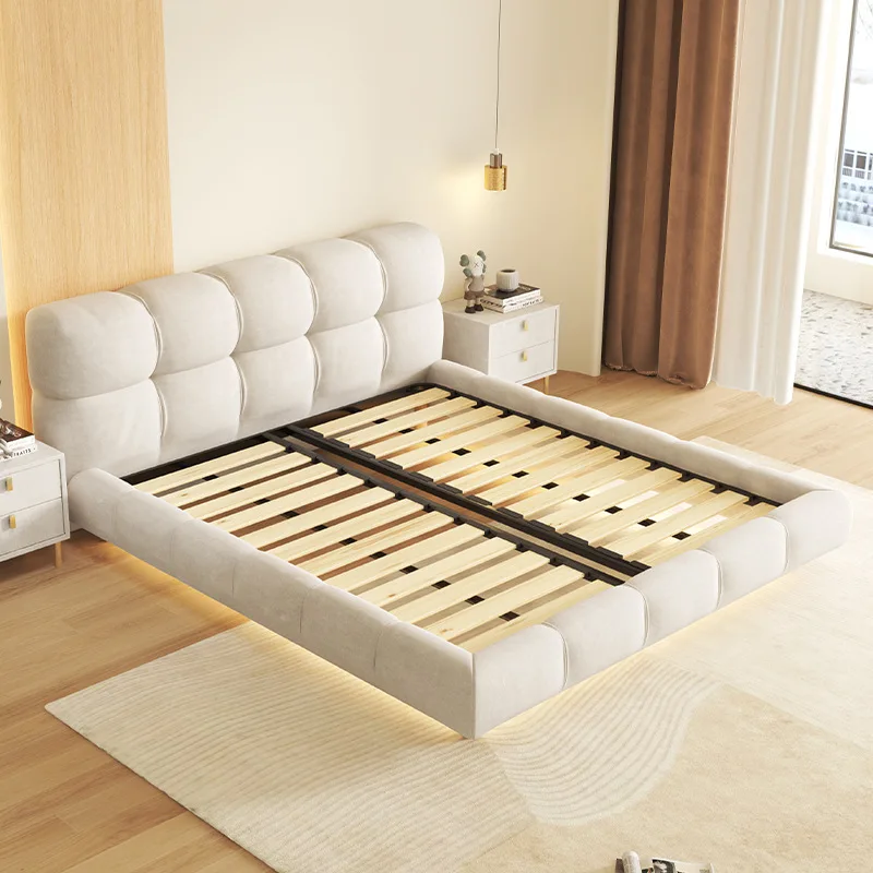 Italian Type Simple Design Model Bed for Bedroom Furniture Suspended Bed With LED Light king Size Double Bed Frame