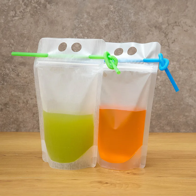 Clear Juice Drink Pouches With Straws Reclosable Hand Held Zipper Plastic Drinking Bags Buy