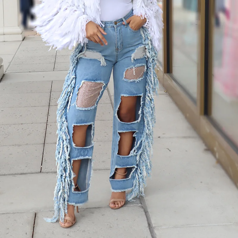 Ladies Fashion Rhinestone Baggy Jeans 