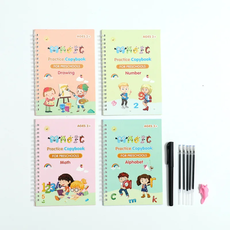 CL853 Reusable Handwriting English Calligraphy Magic Copybook for Children 4pcs Set Magic Practice Copybook for Kids
