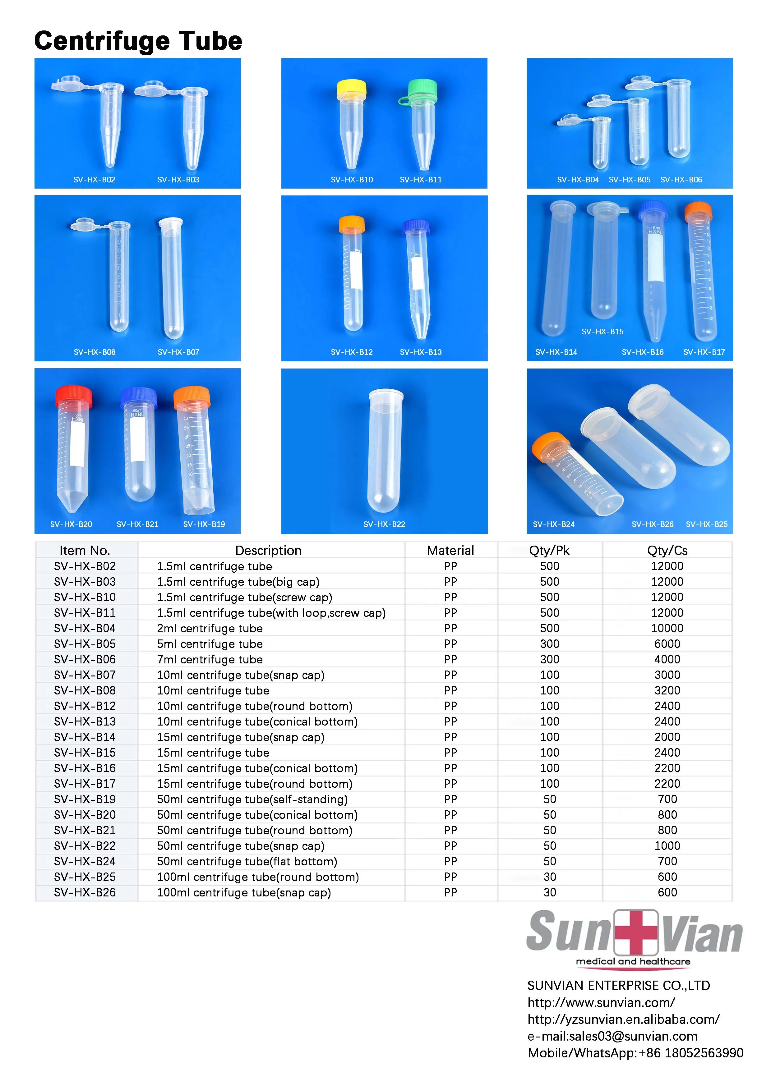 Disposable plastic 50ml conical bottom centrifuge tube factory