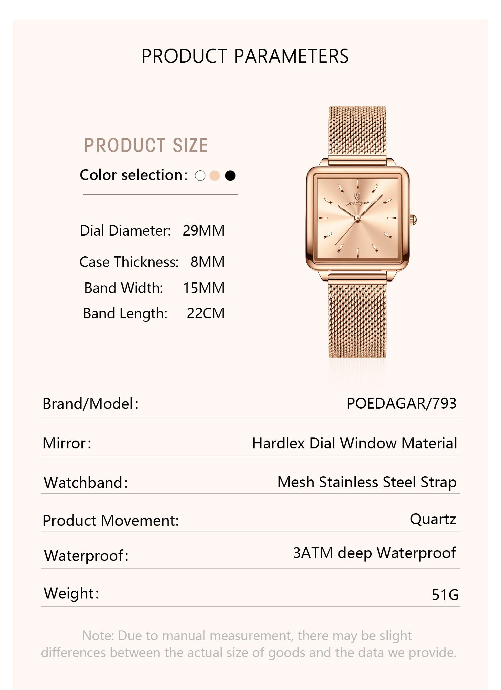POEDAGAR 793 New Arrival Women's Square Fashion Quartz Watch Simple Design Mesh Steel 30M Waterproof Leisure Watches for Ladies