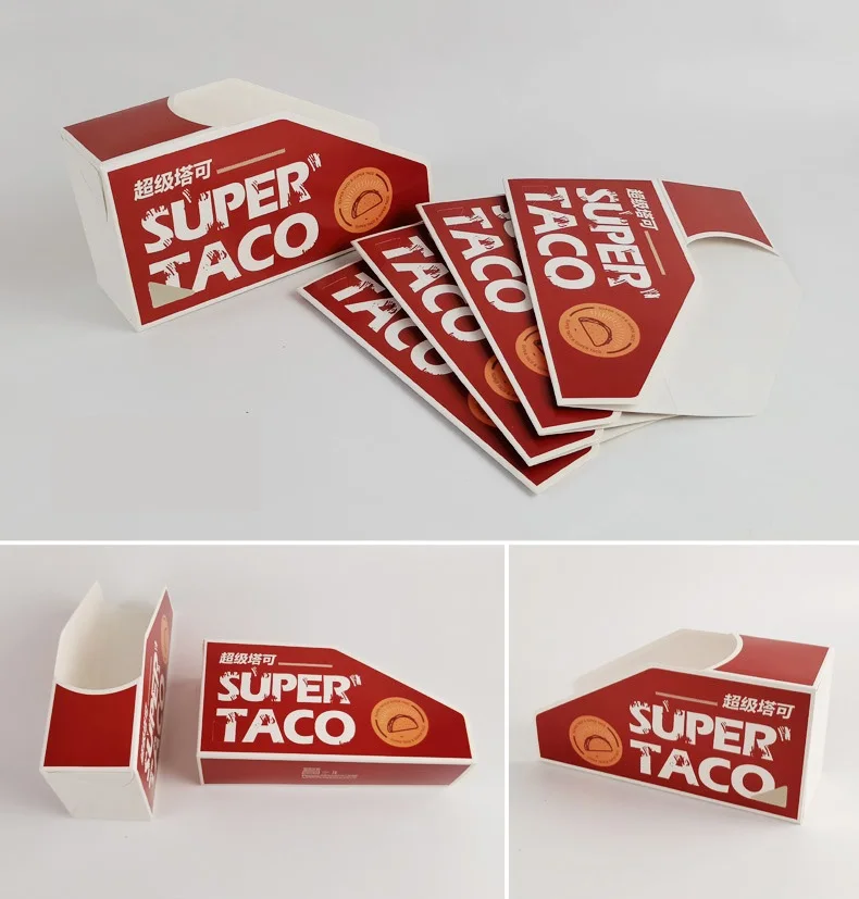 Paper Taco Holder Paper Food Packaging Box Degradable Popcorn burrito tray Custom Printing supplier