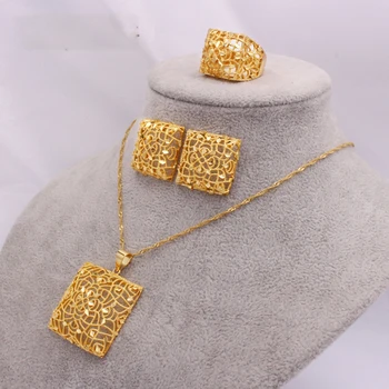 Duoying OEM 2021 18K dubai african indian bridal wedding 24K real gold plated jewelry sets for women jewelry sets 18k gold plate