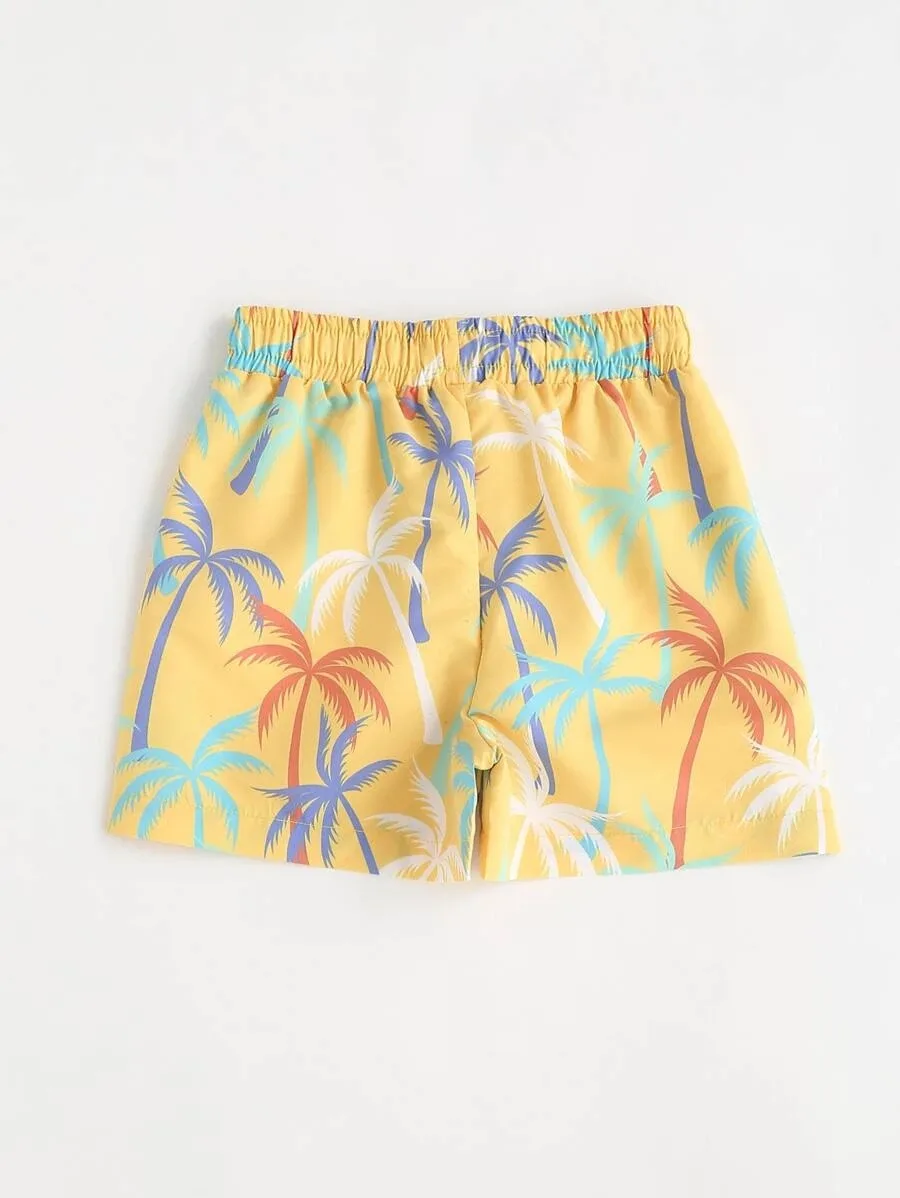 90-120cm Yellow Pink Blue Color Boho Brief Polyester Hawaiian Swim Trunks Children Boy Swim Shorts manufacture