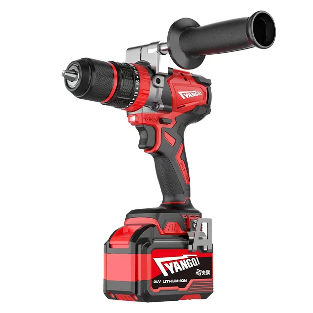 YQ-13T 21V/6.0Ah Cordless Impact Drill-110Nm Dual Speed-with Auxiliary Handle Cordless Tools Brushless Motor Cordless Drill Set