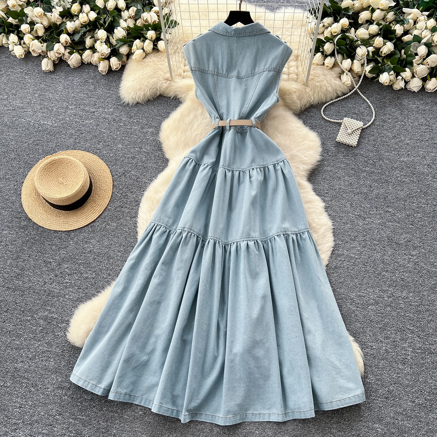 vintage denim maxi dress The Slow Sustainable Denim Maxi Dress | SUI – Sui main image 0
