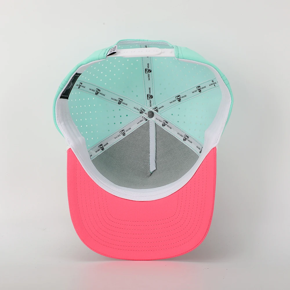 Wholesale Custom PVC Patch Logo Two Tone Polyester Rope Dad Hat,Laser Cut Hole Perforated Gorras,Sports Golf Baseball Cap