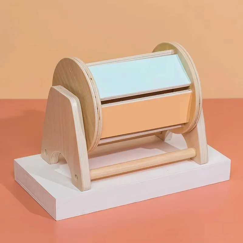 Montessori Spinning Wooden Musical Rainbow Drum With Bell Kids Educational