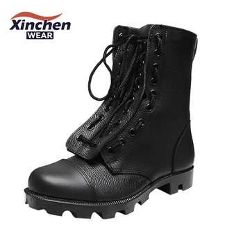Genuine Leather  Tactical Boots with Canvas Upper Manufacturer's Vulcanization Process for Winter and Autumn