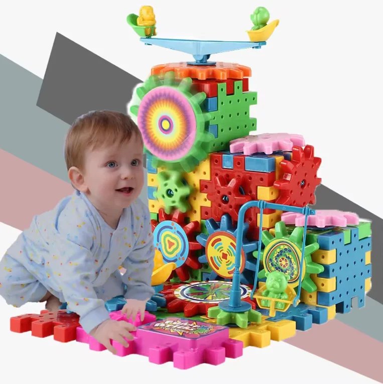 Building Block Sets for Kids Funny Electric Brick Interlocking Learning Blocks Gear Building Toy Set