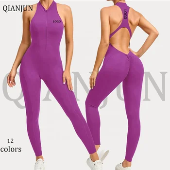 2024 Fitness Yoga Wear Sexy Sports Bodysuit One Piece Jumpsuit Workout Clothing Custom Seamless Gym Shorts Rompers For Women